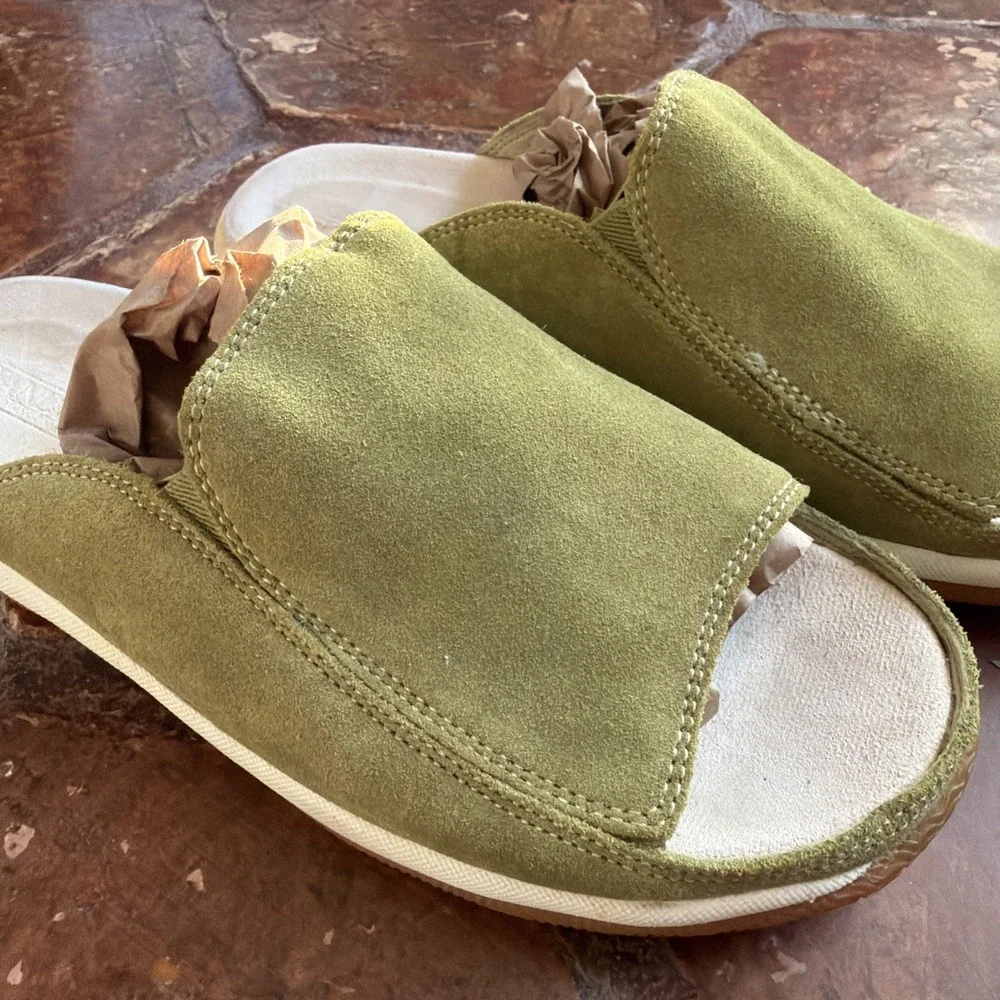 Lands End Suede Slide Slip On Walking Green Sandals Size 7B 84841 EUC